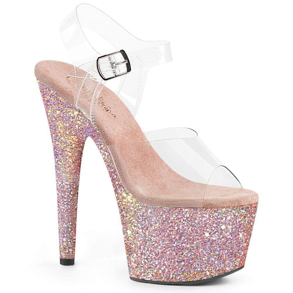 Pleaser - ADORE708LG Sandale à bride à la cheville, Pole dance chaussures - Chaussures de pole dance - Rose/Transparent Product image